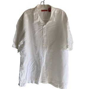 Linen Habanera Guayabera Shirt White Short Sleeve Beach Coastal Casual Cruise XL